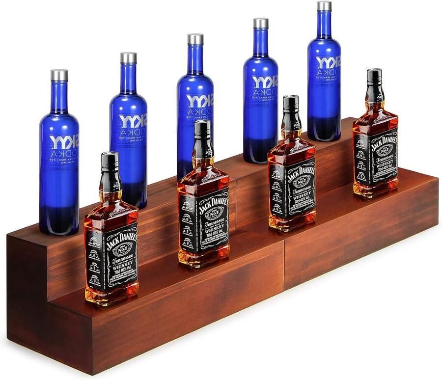 Allecto plus Houten Drankflessen Display Plank voor Thuisbar 2 Tiers. Optimaliseer je bar met deze stijlvolle drankflessen plank. Echt houten bar planken voor een verzorgde flessendisplay. Gemakkelijk en praktisch in gebruik