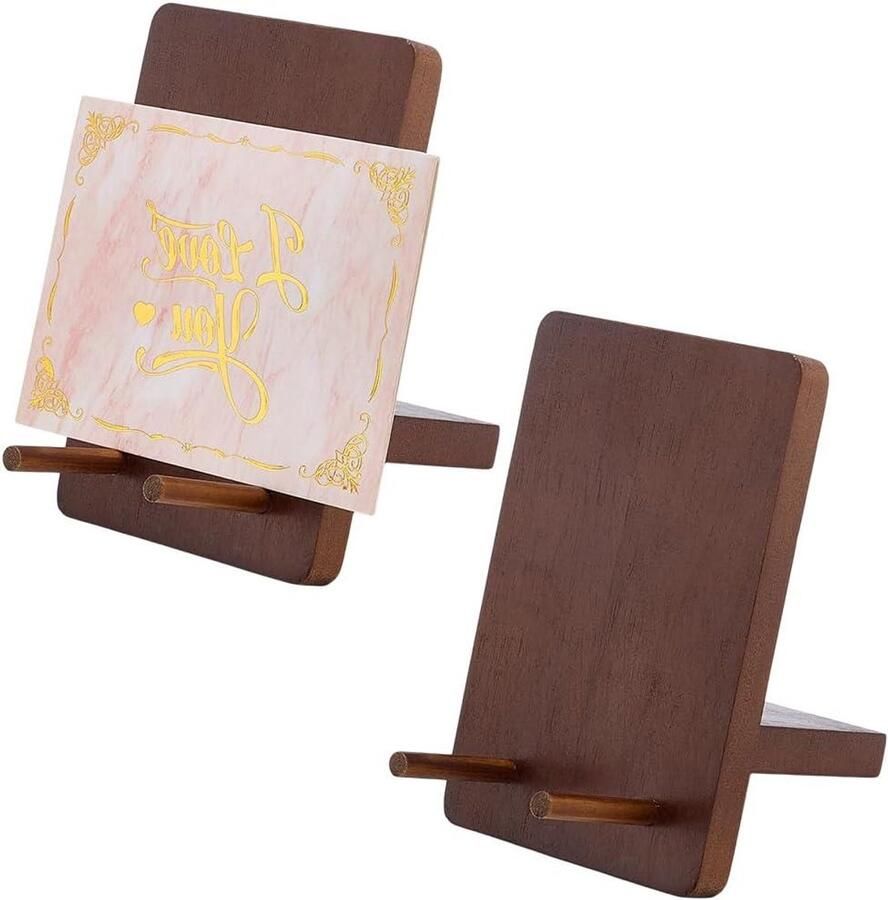 Allecto plus Houten ezelstandaard voor bureau en telefoon 2 sets display standaard Draagbare schildersezels en tekenhouder Bruin Klein houten display 5 8 x 6 cm Decoratief en functioneel