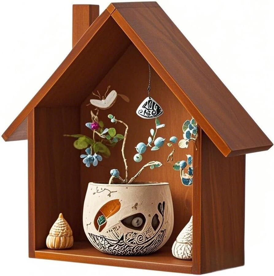 Plankbox huisvorm houten huis decoratie houten huisjes DIY decoratie houten lijst huis houten doos in huisvorm hout klein huis wandplank hout klein huis retro nostalgische muur decoratie