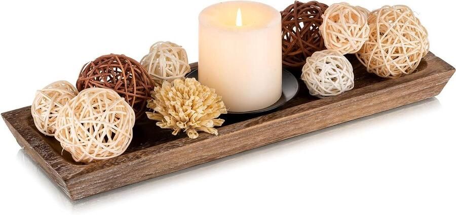 Allecto plus Houten kaarsbak voor lange smalle kandelaars Rustieke decoratie voor woonkamer en boerderij Rechthoekige tafel centerpieces met theelichtbasis Salontafel decoratie voor een gezellige sfeer