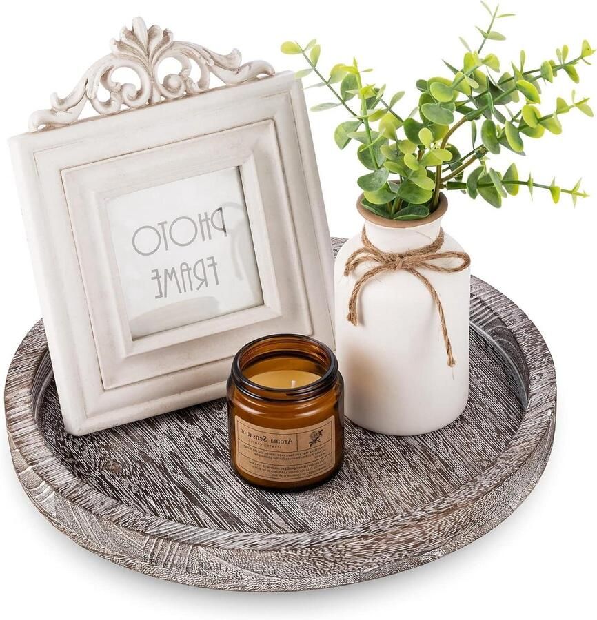 Allecto plus Houten kaarsendienblad: rustieke kandelaar van gebleekt hout Boerderij Theelichthouder voor woonkamer salontafel keuken badkamer. Beleef gezellige avonden met deze sfeervolle kaarsenhouder