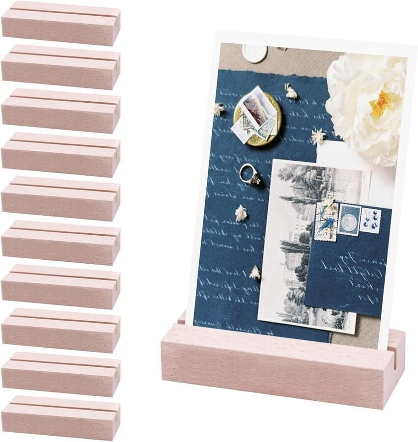 Allecto Plus Houten Kaarthouders Tafel Kaarthouder Hout Fotohouder Hout Menukaarthouder Fotostandaard Kaartjeshouder Postkaarthouder Houten Kaart Standaard Trouw Memo Set van 10 stuks