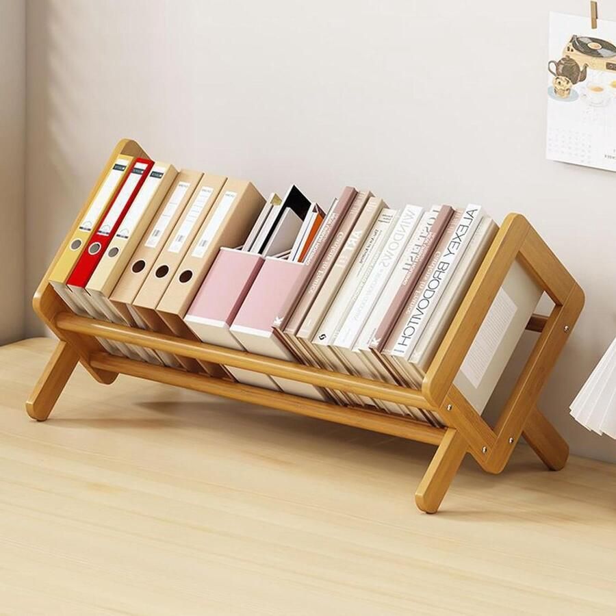 Allecto plus Houten Kantelbare Boekenkast met Desktop Boekenplank Organizer Creatief Opbergrek voor Boeken Tijdschriften en CD's
