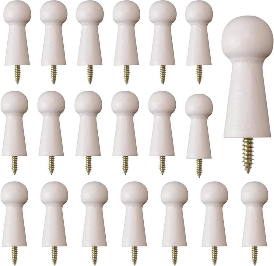 Allecto plus Houten kapstokhaken Set van 20 Decoratieve kapstok Natuurlijk hout Schroefbare hoedhaak voor deuren trapranden kledingkasten