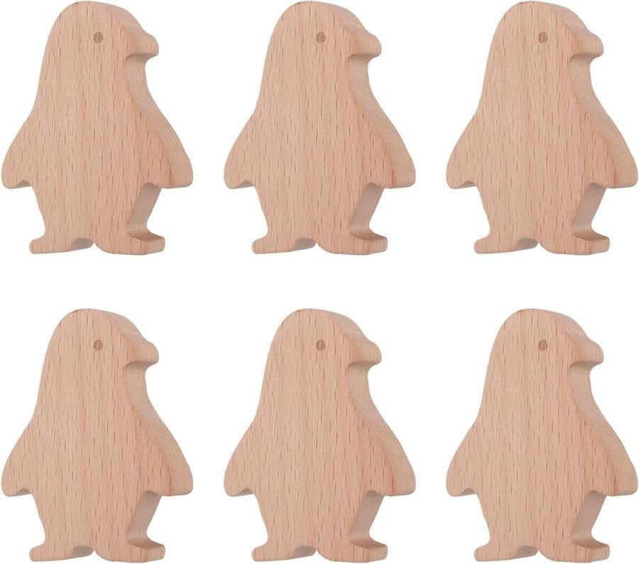 Allecto plus Houten knoppen in pinguïnvorm 6 stuks Decoratieve meubelknoppen voor kinderkamer Inclusief schroeven Kinderkamer slaapkamer decoratie