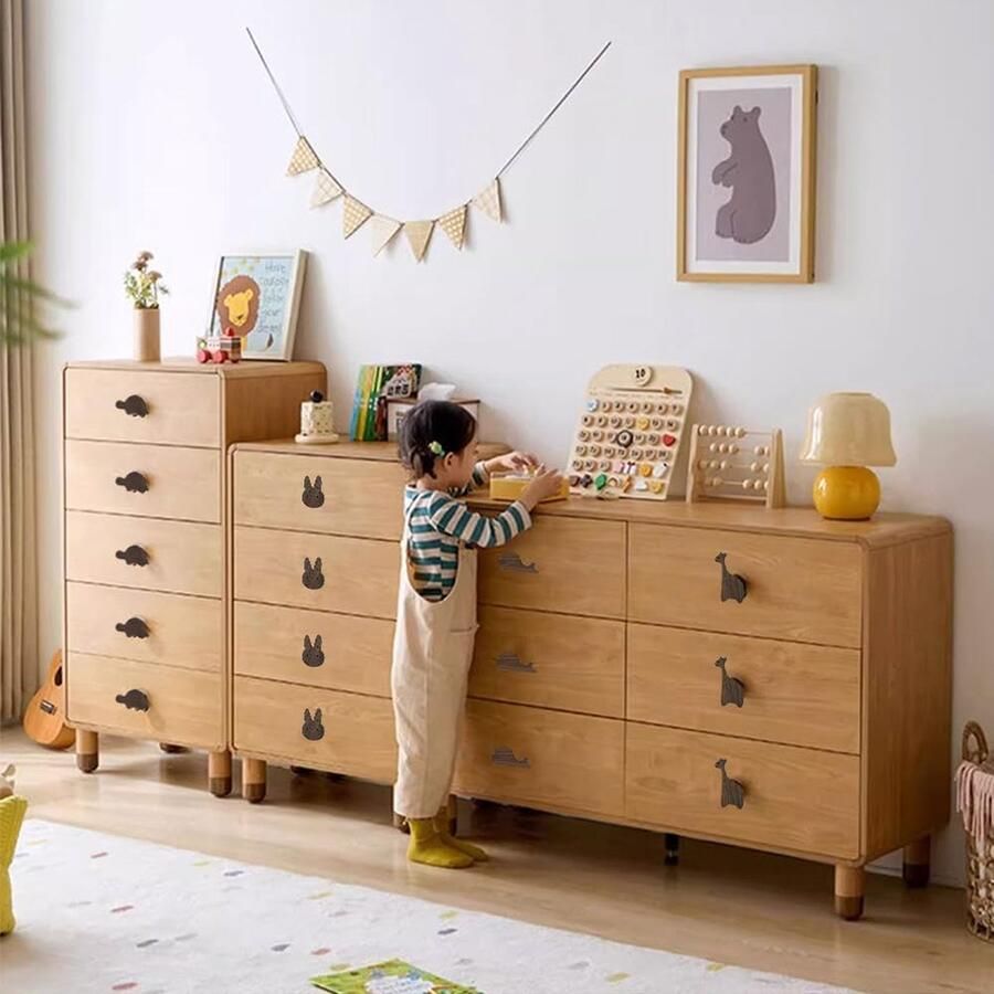 Houten ladegreep 6 stuks houten knoppen met diermotieven houten knoppen kast decoratieve houten ladeknoppen met schroeven 2-in-1 knop voor kasten meubelknoppen van hout (G)