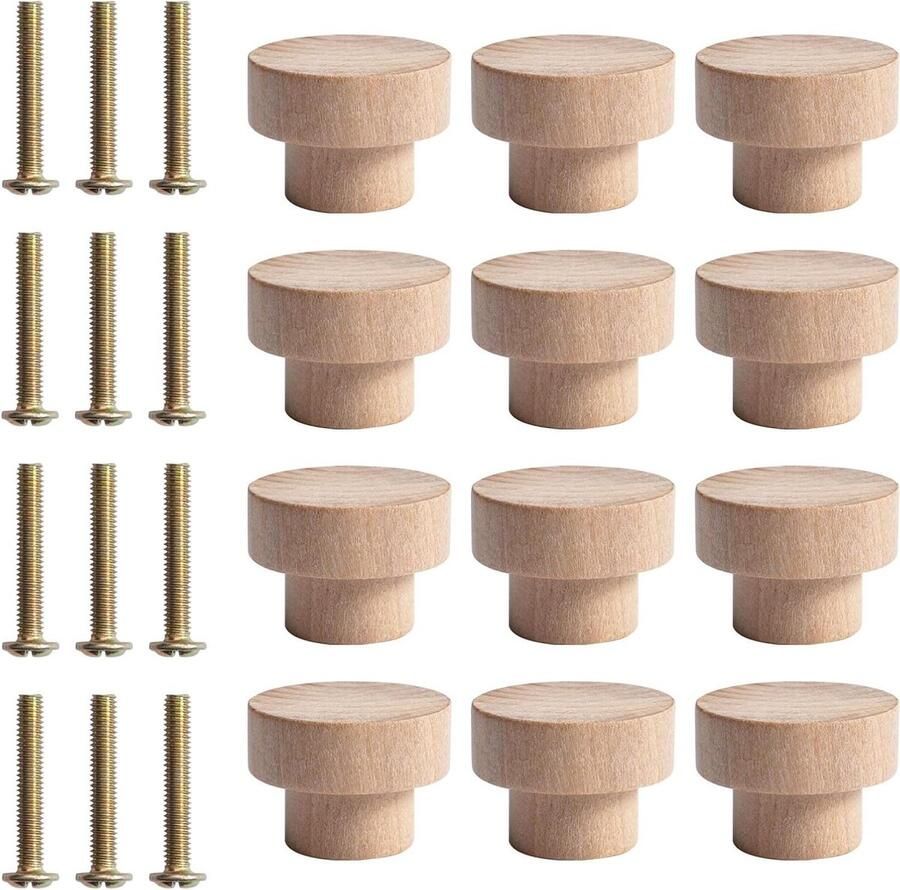 Allecto Plus Houten Meubelknoppen 12 Stuks Houten Ladehandgreep 35x26mm Houten Knoppen Kastknoppen voor Ladekast Meubelhandgrepen Hout