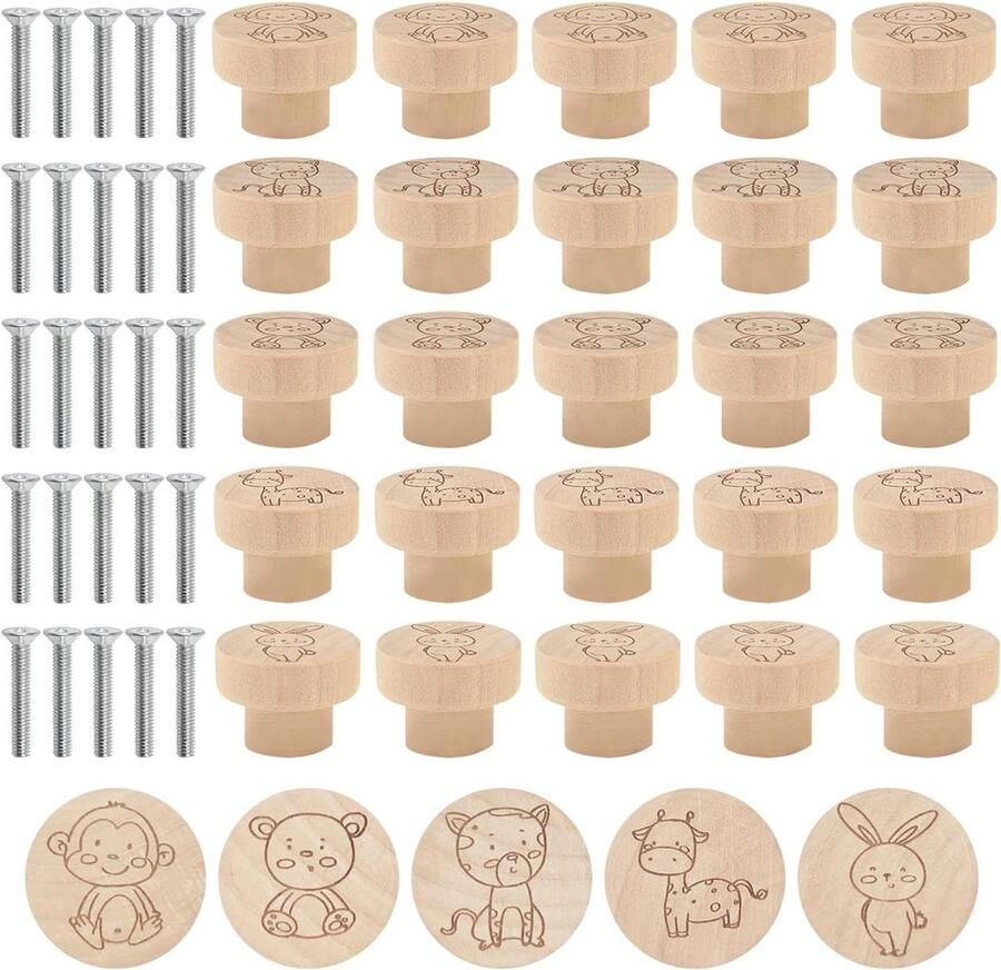 Allecto Plus Houten meubelknoppen 25 stuks rond 3 5 cm dierenknoppen keukenmeubels kastlade keuken kantoor commode