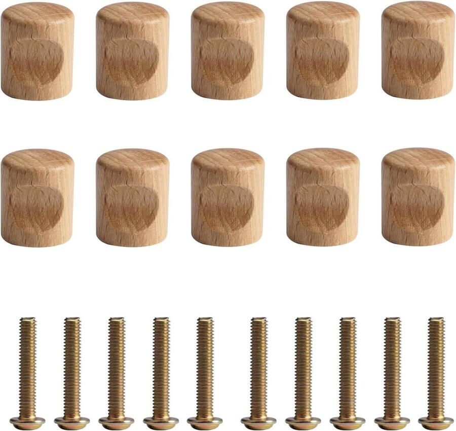Allecto Plus Houten Meubelknoppen Set van 10 Ø20mm×24mm Onbehandelde Houten Knoppen met Schroeven Geschikt voor Kasten Kledingkasten en Lades - Foto 2