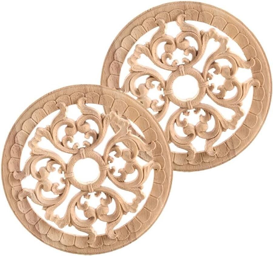 Allecto Plus Houten ornamenten voor meubels 2 stuks Decoratieve houtsnijwerk onlays Kast en muur hoek decoratie 14 cm