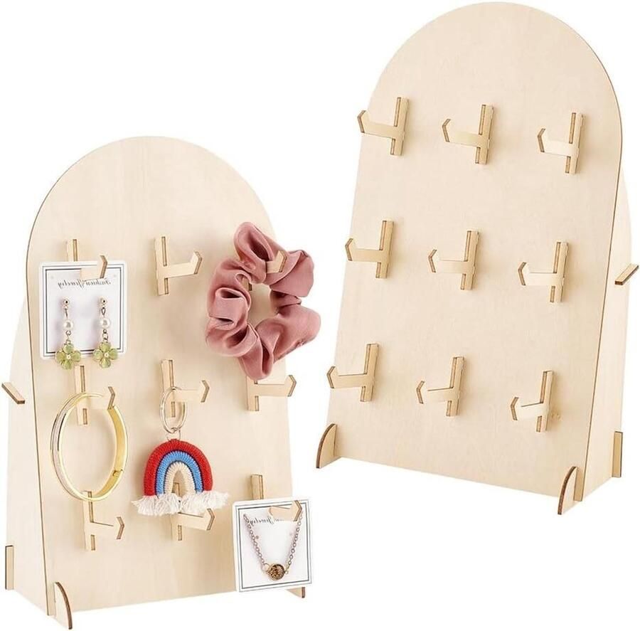 Allecto plus Houten Pegboard Display Stand met 9 Haken voor Sieraden Shows Armband Display Stands Bureau Ketting Hoofdband Sleutelhangers Verkoop 30 x 17 8 x 10 2 cm