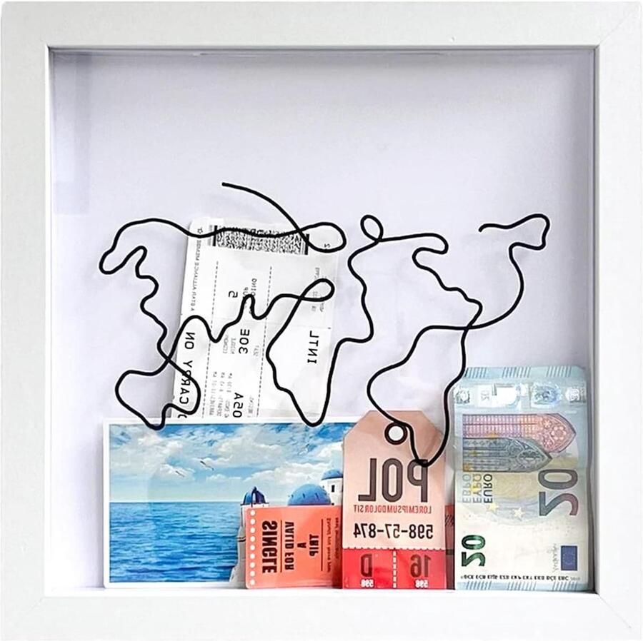 Allecto plus Houten Reisschaduwdoos 20 x 20 cm voor Muur en Tafel Fotolijst voor Memorabilia Paspoort en Tickets