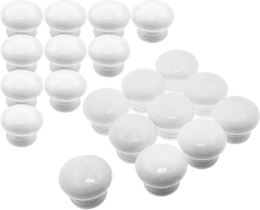Allecto Plus Houten ronde trekknoppen voor kasten Set van 20 Wit Lade deurgrepen
