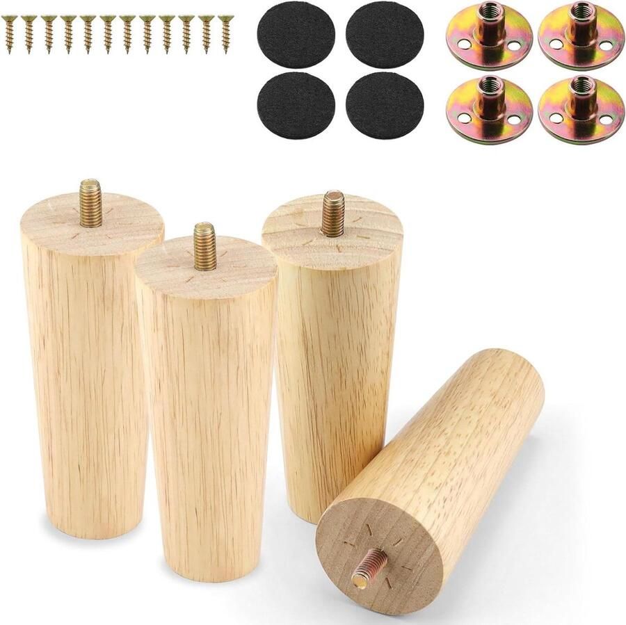 Allecto Plus Houten tafelpoten eiken 12 cm poten voor commodes geschikt voor meubeltafels banken kasten salontafels natuurlijke uitstraling stevig en duurzaam