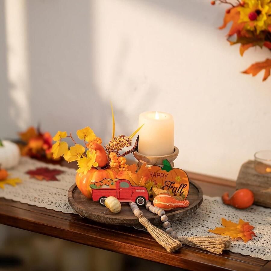 Allecto plus Houten verhogers voor decoratie: rustieke houten voetstuk standaard set van 2 boerderij tafel decoratie dessert standaard planten stand bruin 11 inch