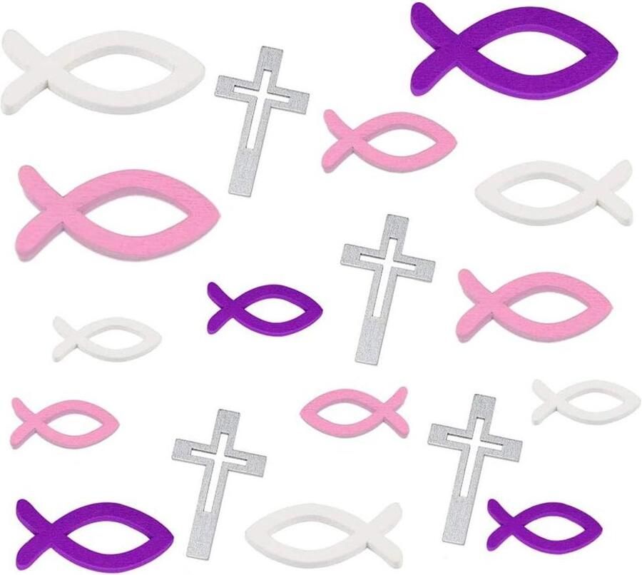 Allecto Plus Houten visjes decoratie voor doop en tafel 120 stuks roze jongens meisjes doop confirmatie communie
