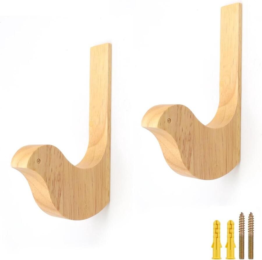 Allecto Plus Houten Wandhaken Vogelvorm 2 Stuks Massief Hout Kapstokhaken met Schroeven Woonkamer Slaapkamer Kantoor Duurzaam en Stijlvol