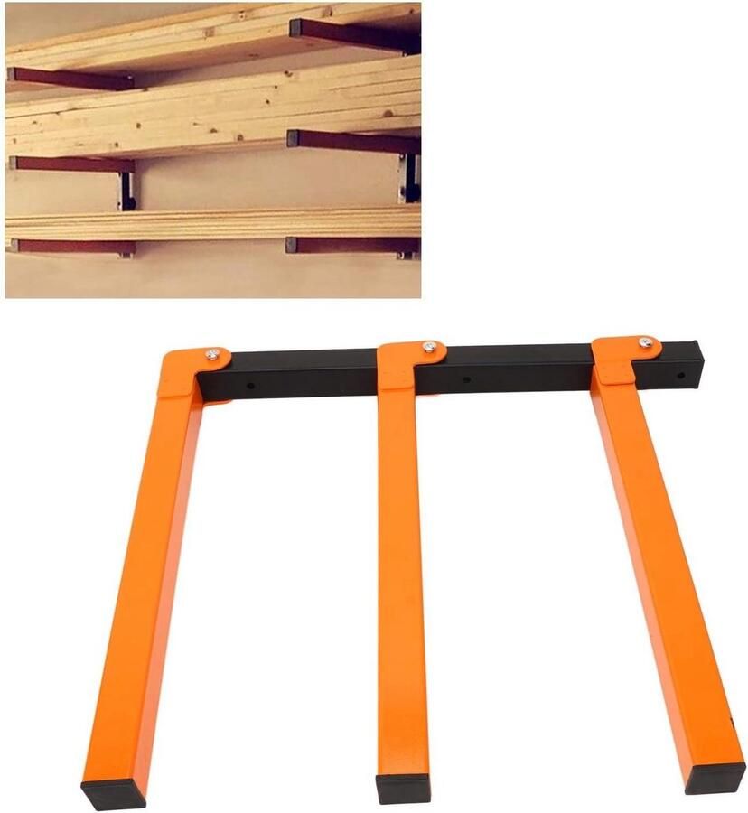 Allecto plus Houten wandrek met 3 niveaus en 4 stuks Opbergrekken voor binnen en buiten Capaciteit 1200 kg Houten organizer met metalen rek