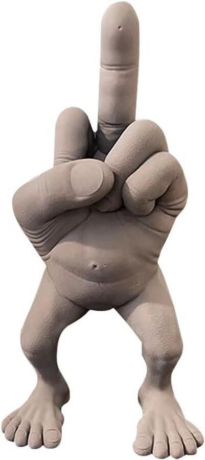 Allecto Plus Humoristisch bureau decor 3D-geprint vingerbeeldje Moderne kunst ornament 75 * 6 * 35 cm & 16 * 8 * 6 cm Grijs klein Thuiskantoor decoratie