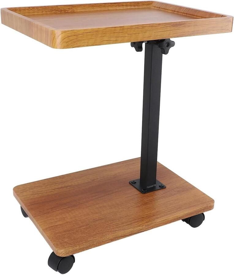 Allecto Plus In Hoogte Verstelbare Bijzettafel met Wielen 360° Draaibaar Hout Voor Woonkamer en Slaapkamer C-vormig Balkonhoek Comfort en Stijl 75 cm