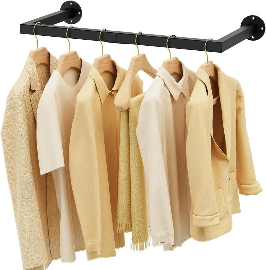 Allecto plus Industrieel buis kledingrek voor muur ruimtebesparend wandplank keukenplank zwart