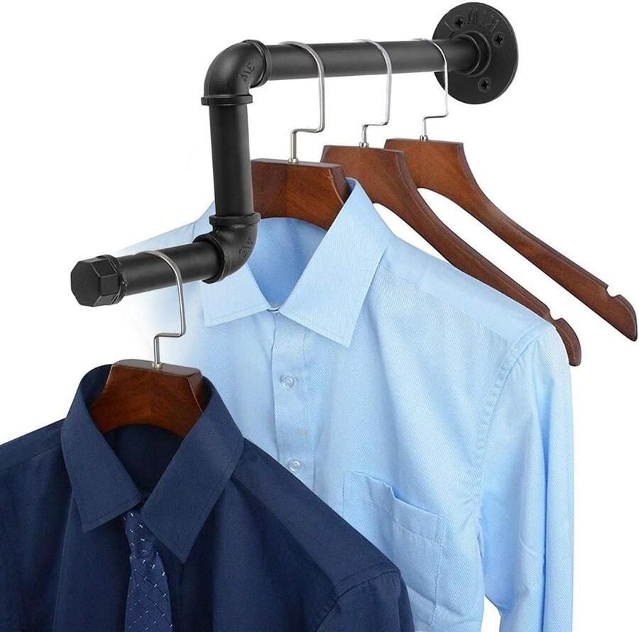 Allecto Plus Industriële Pijp Kledingrek van Roestvrij IJzer met Rustiek Ontwerp voor Winkel en Thuisgebruik