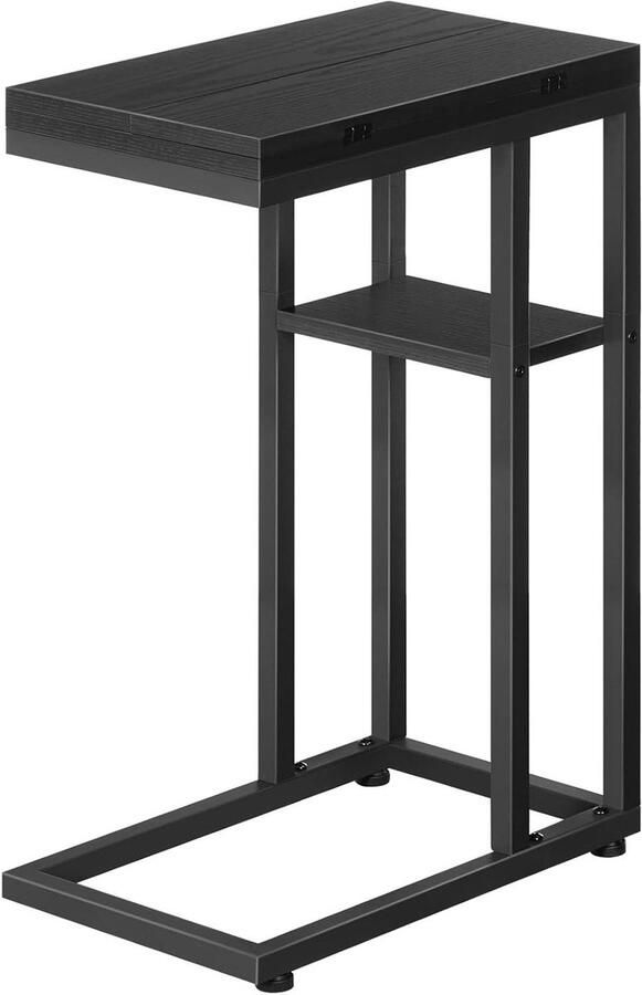 Allecto plus Inklapbare Bijzettafel in Industriële Stijl met Plank voor Woon- en Slaapkamer Zwart Moderne Banktafel met C-vormige Poten