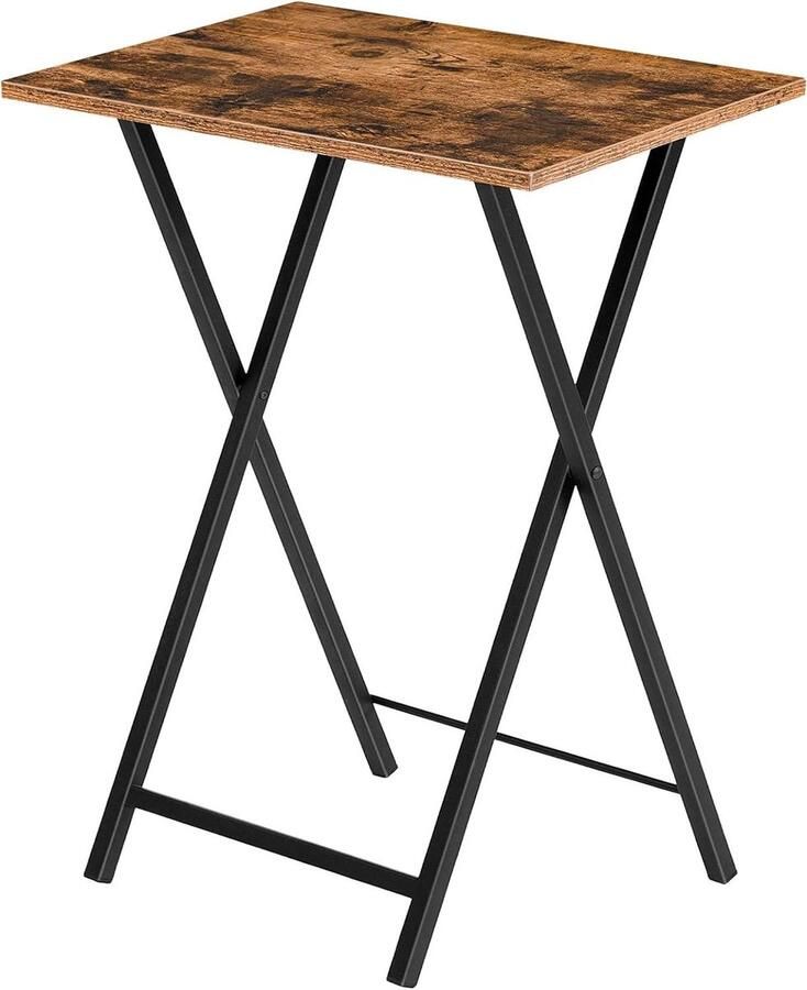 Allecto Plus Inklapbare Bijzettafel in Industriële Stijl voor Banktafel Donkerbruin-Zwart Eenvoudig te Monteren