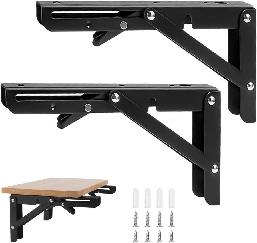 Allecto Plus Inklapbare metalen klaphoek scharnieren 2 stuks voor zware belasting Ruimtebesparend voor banken en planken