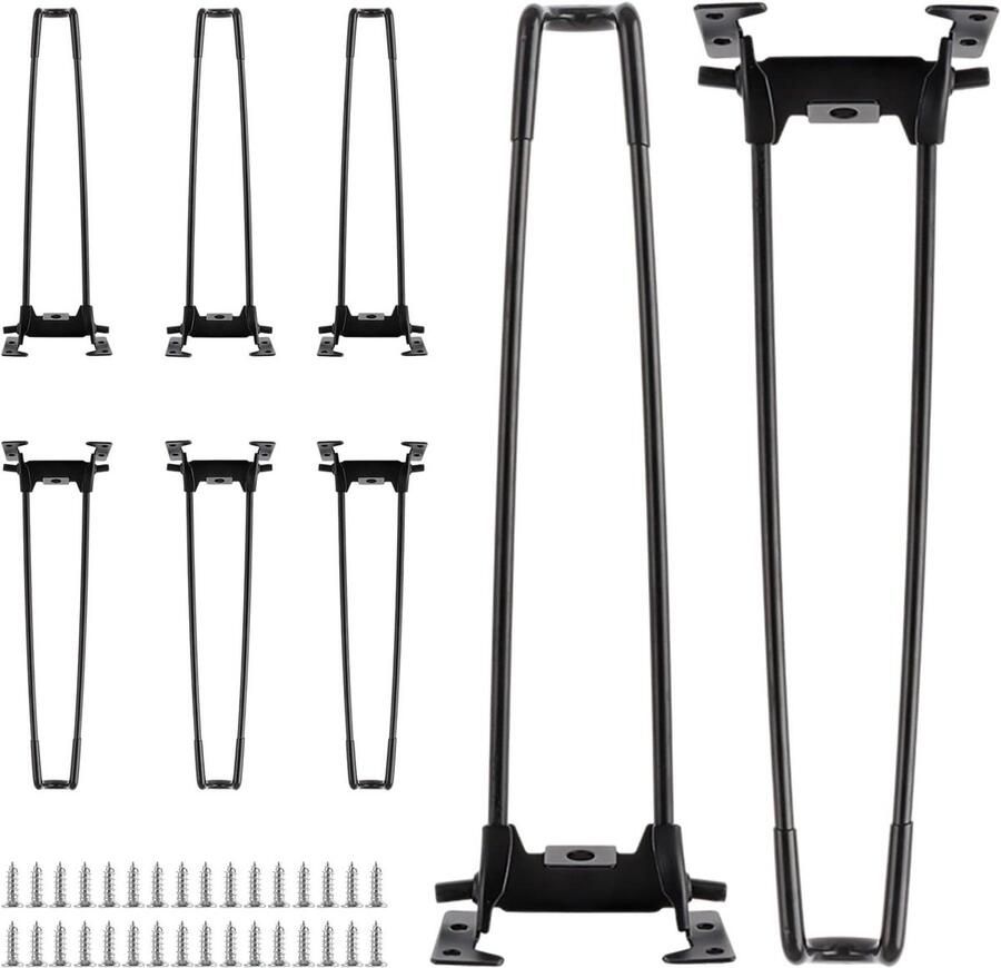 Allecto Plus Inklapbare Metalen Tafelpoten 8 Stuks 34 cm Hoog Haarspeldpoten voor Salontafel en Meubels met Schroeven