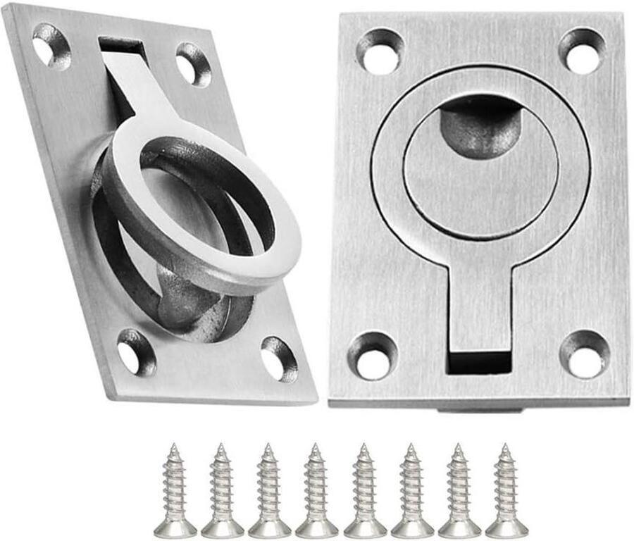 Allecto Plus Intake Handvat 2 Stuks Roestvrijstalen Deurknoppen Bootkast Verborgen Handgreep Marine Jacht Lade Deurhardware met 8 Schroeven (64 x 46mm Groot)