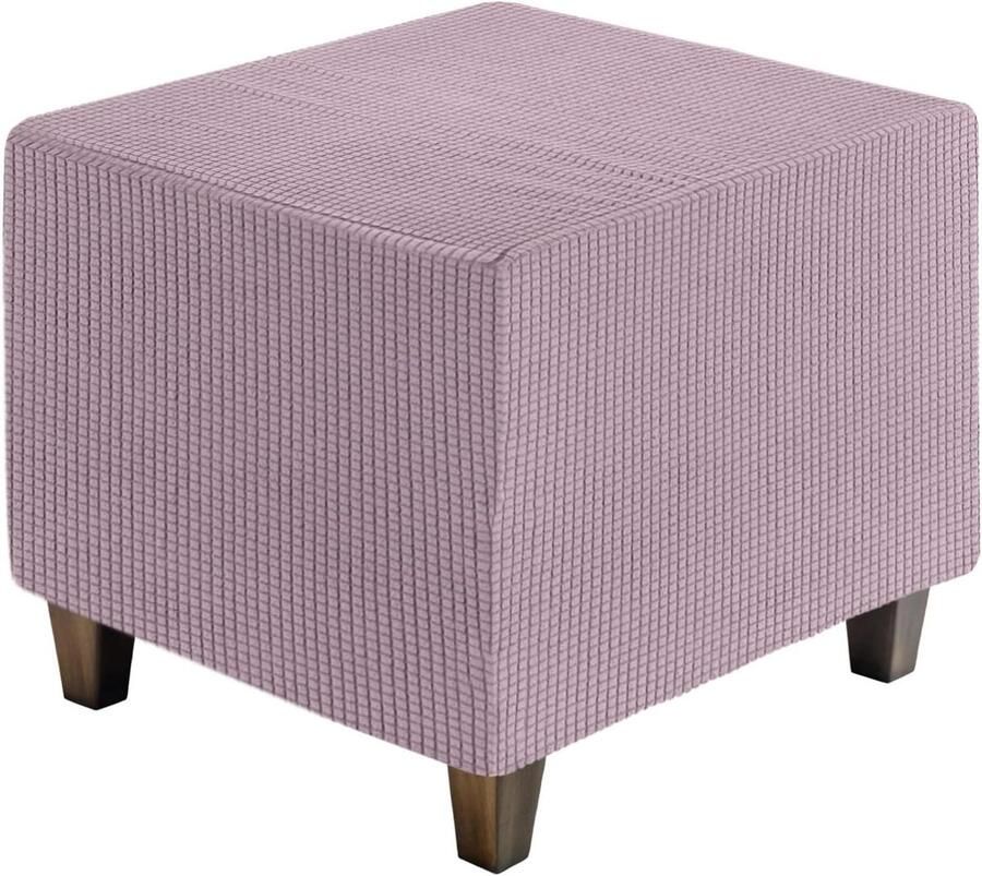 Allecto plus Jacquard poef sprei voor vierkante Ottomaanse elastische voetenbank hoes krukhoezen voor woonkamer meubelbescherming lichtpaars grote maat