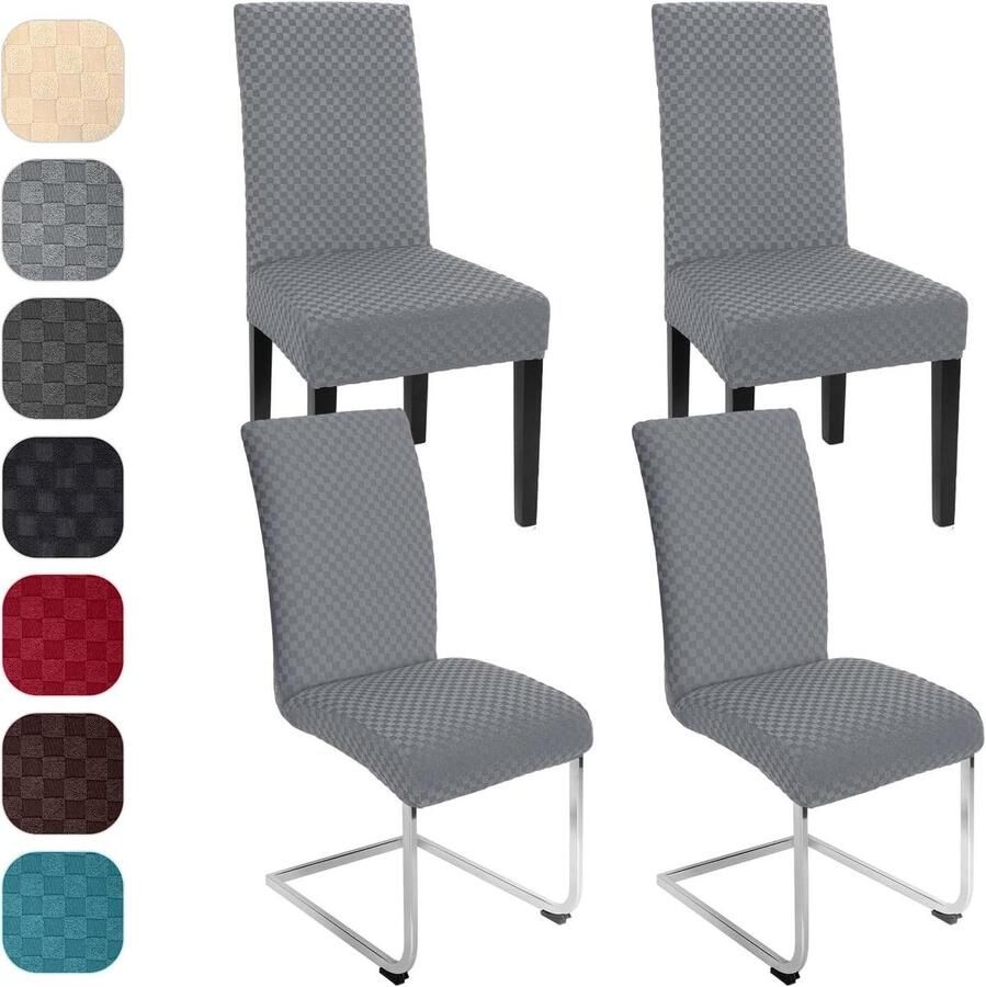 Allecto Plus Jacquard Stoelhoezen set van 4 Elastisch Moderne Stoelovertrek Afneembaar Wasbaar Stoelbescherming voor Keuken Restaurant Bar Hotel Banket Lichtgrijs 4 stuks