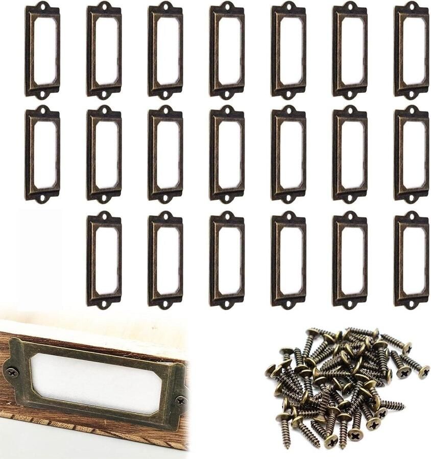 Allecto Plus Kabinet Lade Tag Etikettenhouders Antieke Stijl Label Frame Labelhouders voor File Case Bibliotheek Lade Kast kantoorbibliotheek 20 stuks (83 x 32 mm) Organisatie en Labeling Vintage Design