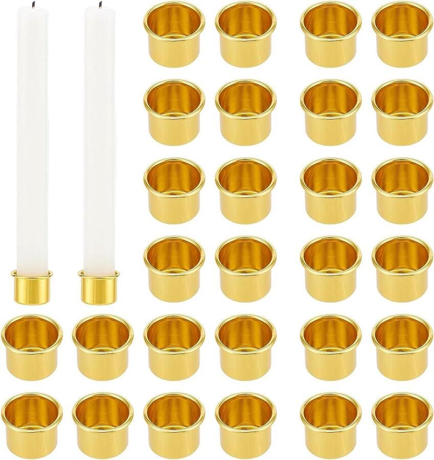 Allecto plus Kandelaar Houder 30 stuks Gouden Aluminium Wax Druppelbeschermers voor Bruiloft Tafel Decoratie