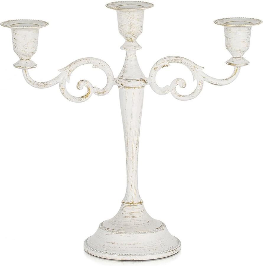 Allecto Plus Kandelaar kaarsenhouder voor bruiloft decoratie vintage stijl wit 3-armig voor staaf- en kegelkaarsen tafel middenstuk feest mantel sfeervolle verlichting