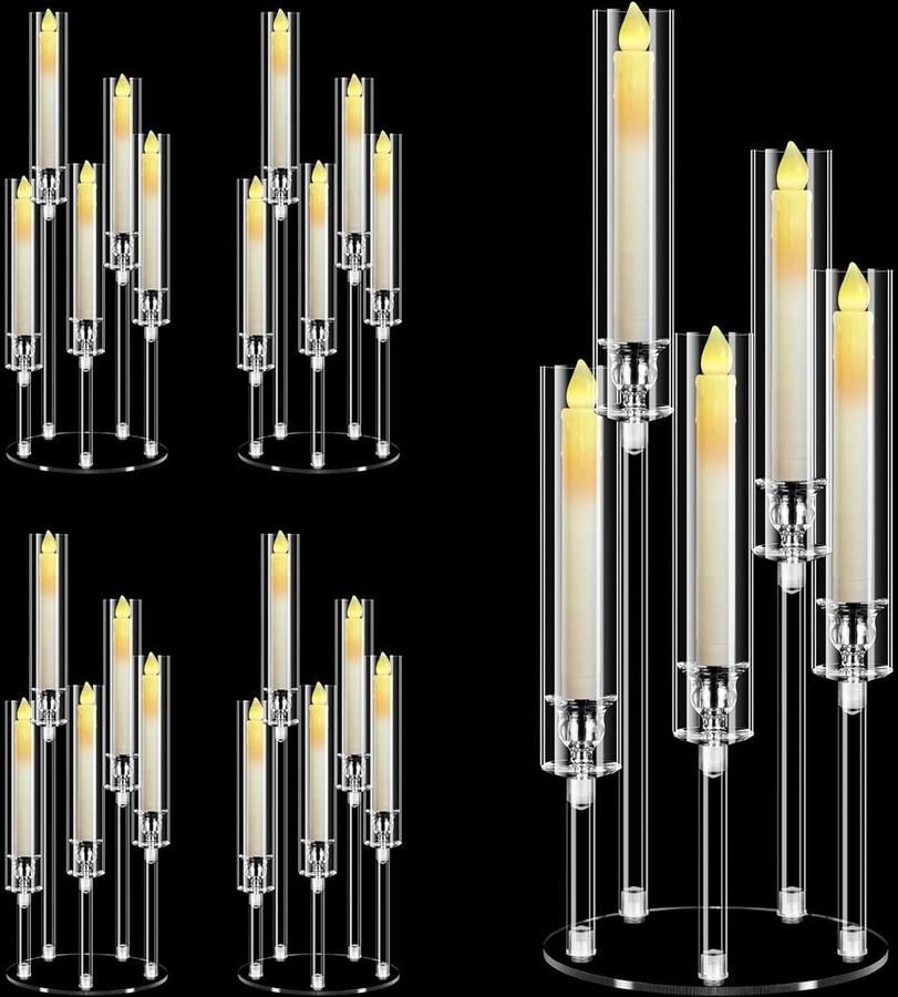 Allecto plus Kandelaar van acryl 58 cm hoog Transparant Kerstopzetstukken voor tafels Kandelaars voor bruiloft Feestdecoratie Geschikt voor 22 cm led-kaarsen 2 sets