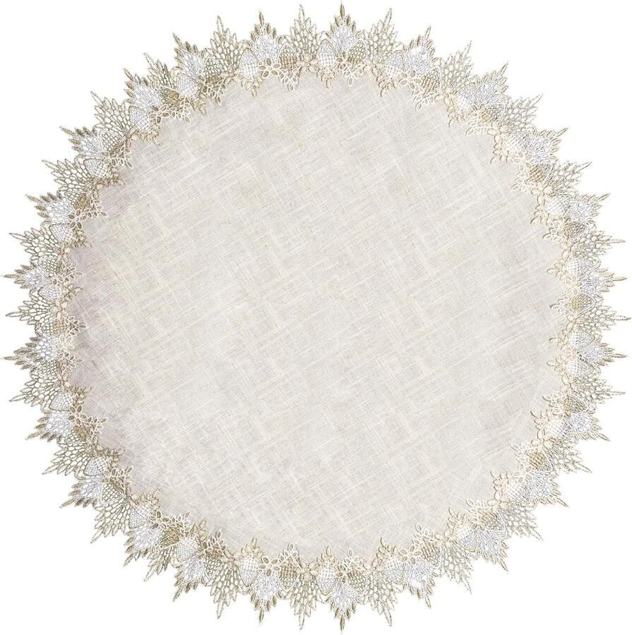Allecto Plus Kanten ronde Doily 90 cm beige tafelkleed Salontafel decoratie Stofdichte topper voor tafel Eetkamer en keuken Luxe uitstraling