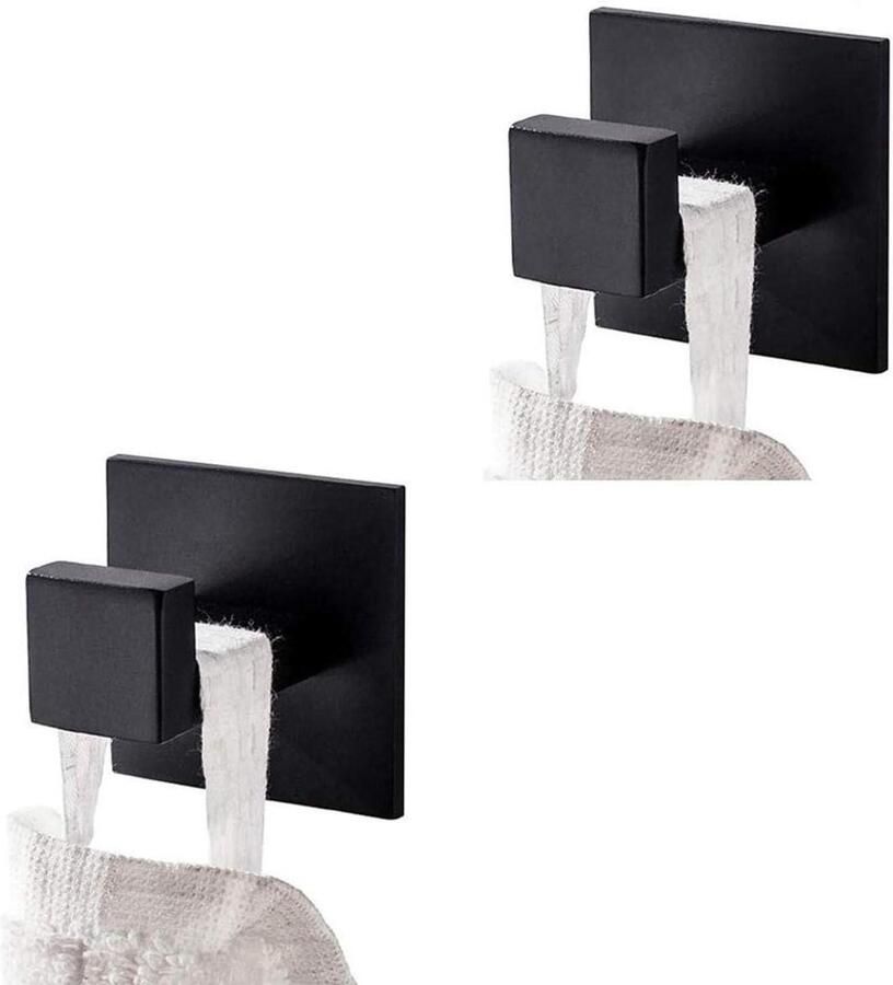 Allecto plus Kapstok haken roestvrijstaal voor badkamer Zelfklevend Mat zwart Set van 2 stuks