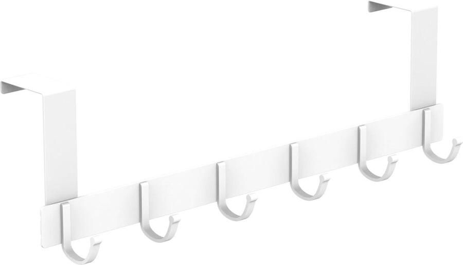 Allecto plus Kapstok met 6 haken aluminium deurhaak geen boren nodig wit Slaapkamer badkamer keukendeur 4 5cm dik