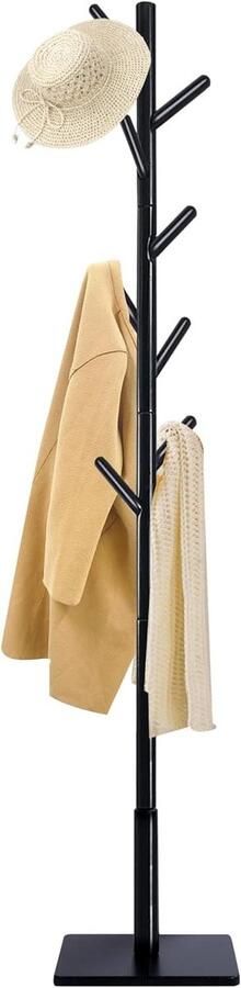 Solid Wood Coat Hanger Tree Shape Coat Stand with Non-Slip Pad 180cm 8 Hooks 3 Adjustable Heights White 1 Pack