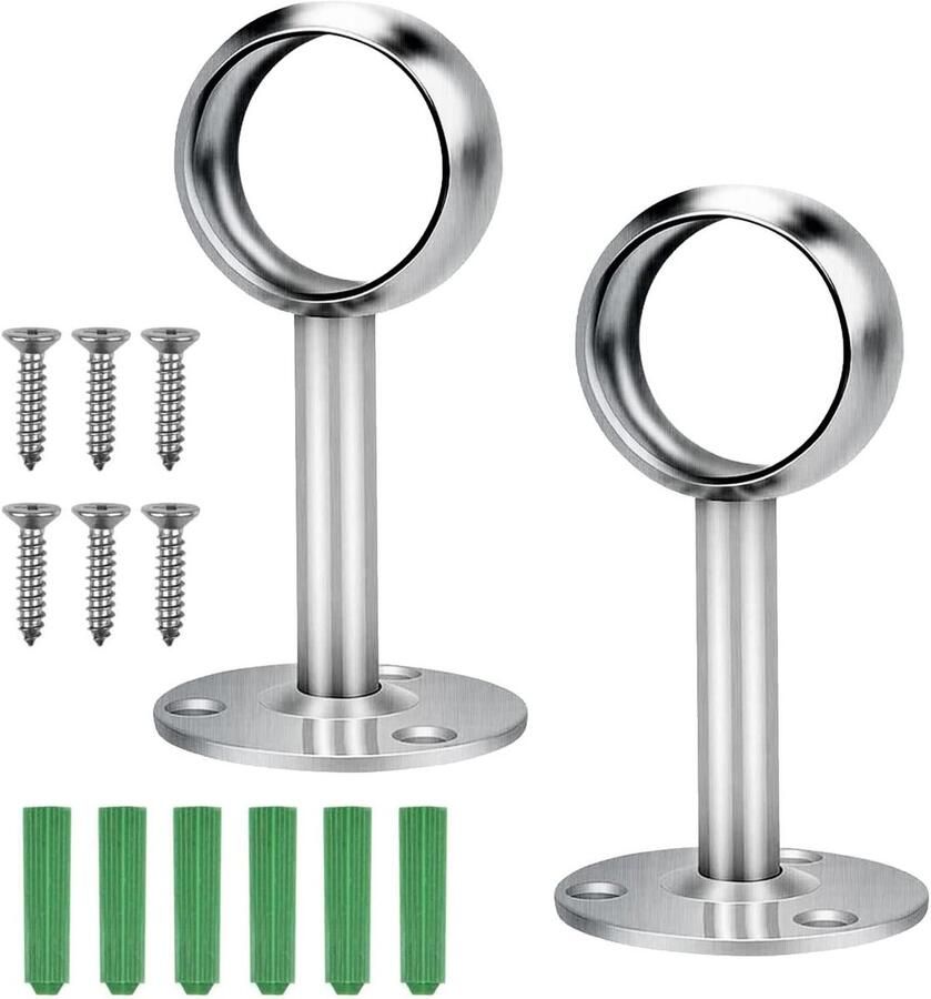 Allecto plus Kast Pole Sockets 2 stuks RVS Beugels Garderobe Rail Kleding Paal Plafond Douchestang Flens Socket 6 Stuks Schroeven (32mm)