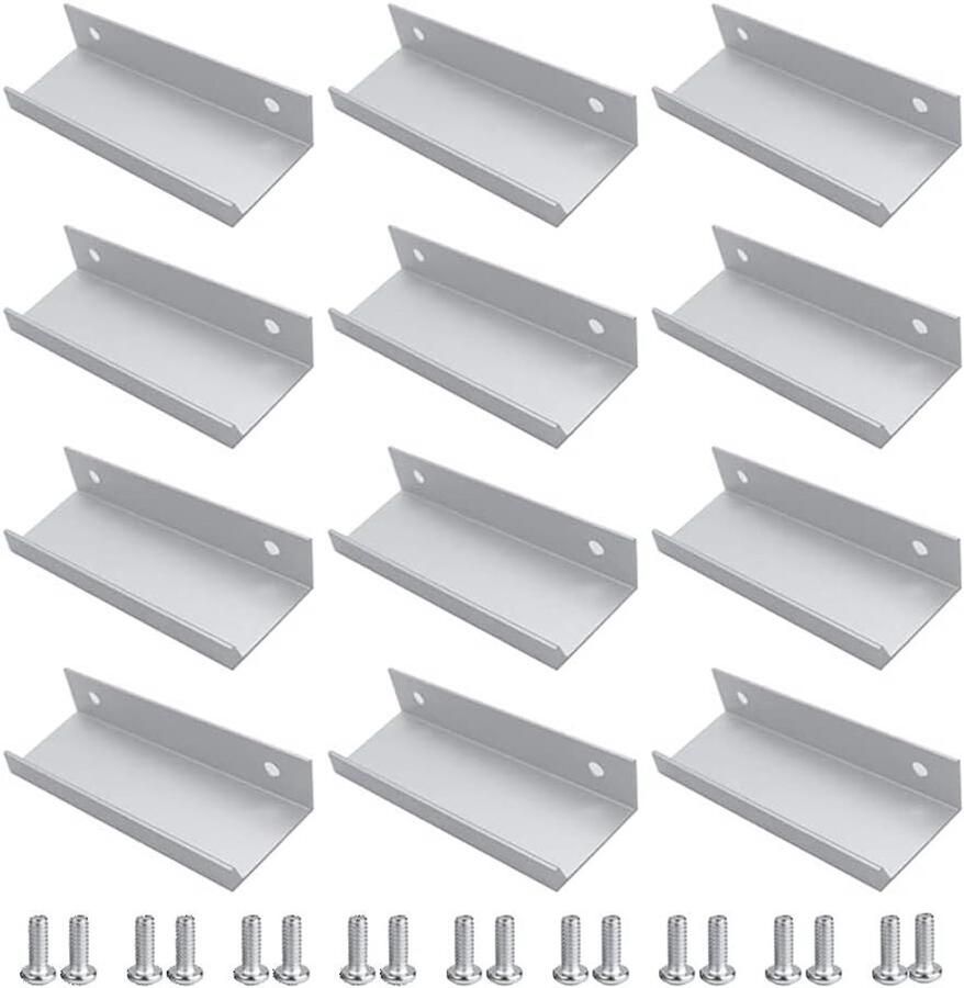 Allecto Plus Kastgrepen aluminium profielgreep zilverkleurig Set van 12 Inclusief schroeven Voor lade of keukenkast Moderne rechthoekige greeplijst 80 mm Eenvoudig te monteren