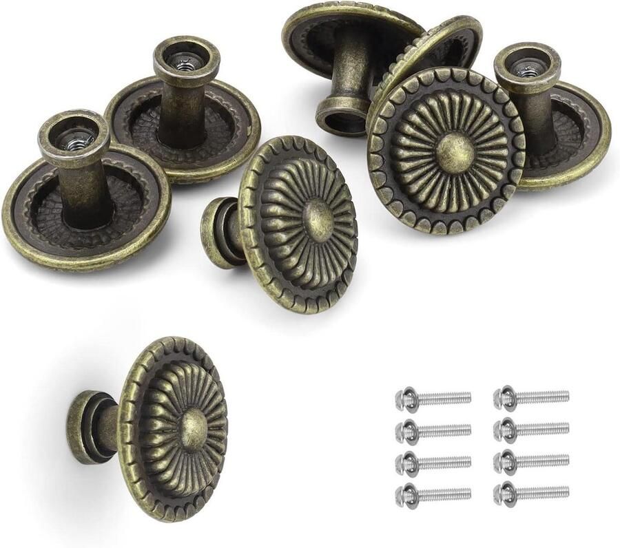 Allecto Plus Kastknoppen vintage 8 stuks Handvat knoppen 32 mm Keuken Badkamer Lade Kledingkast Inclusief Schroeven