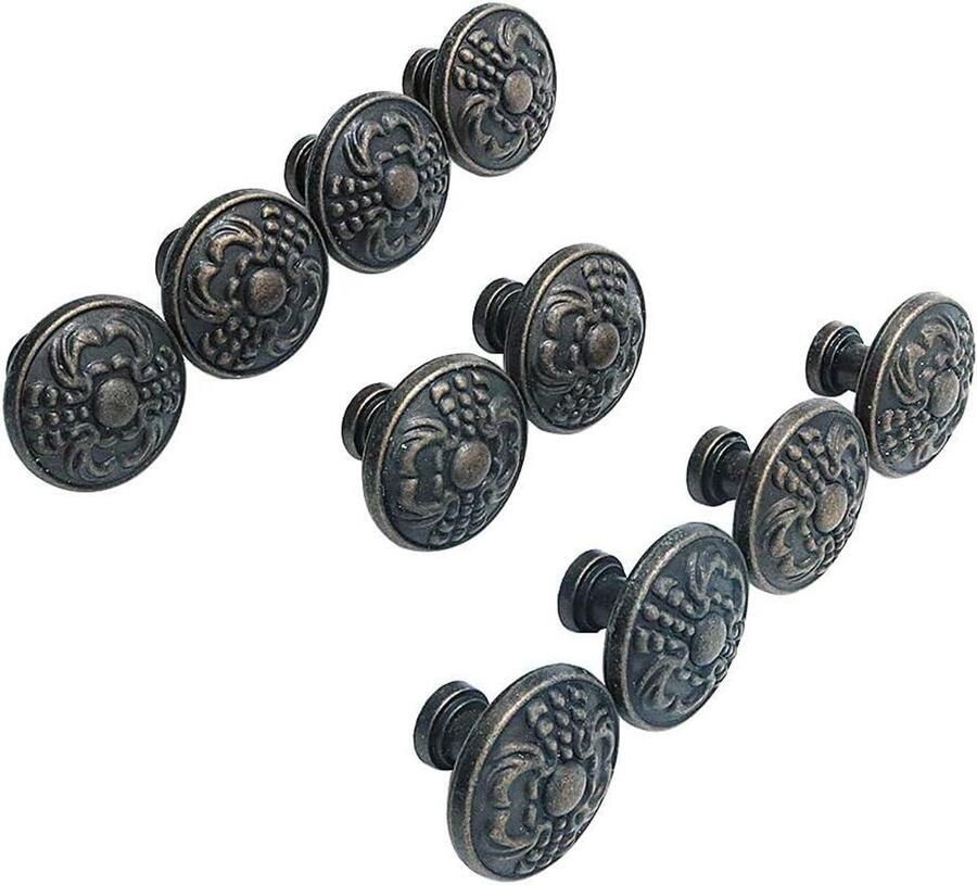 Allecto plus Vintage Kastknoppen Brons Zink Bloemenpatroon 38mm 10 Stuks Deurknop voor Commode Keuken Kast Trekgrepen Kasten Toebehoren
