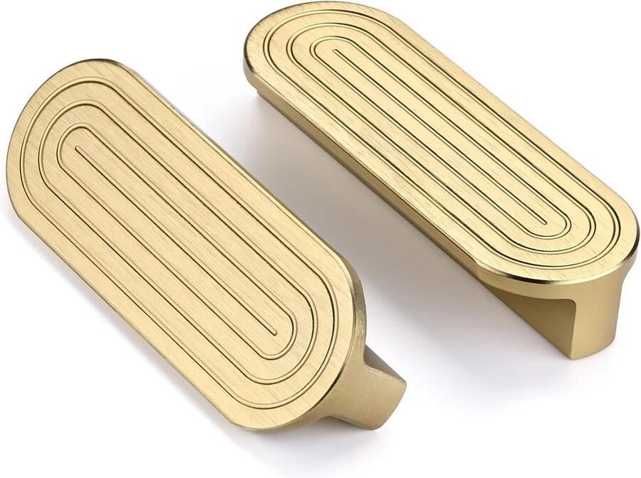 Allecto Plus Kasttrekkers en Handgrepen Set van 6 Messing Goud 96 mm Gatafstand Kasthendels Ladegrepen Geborsteld Messing