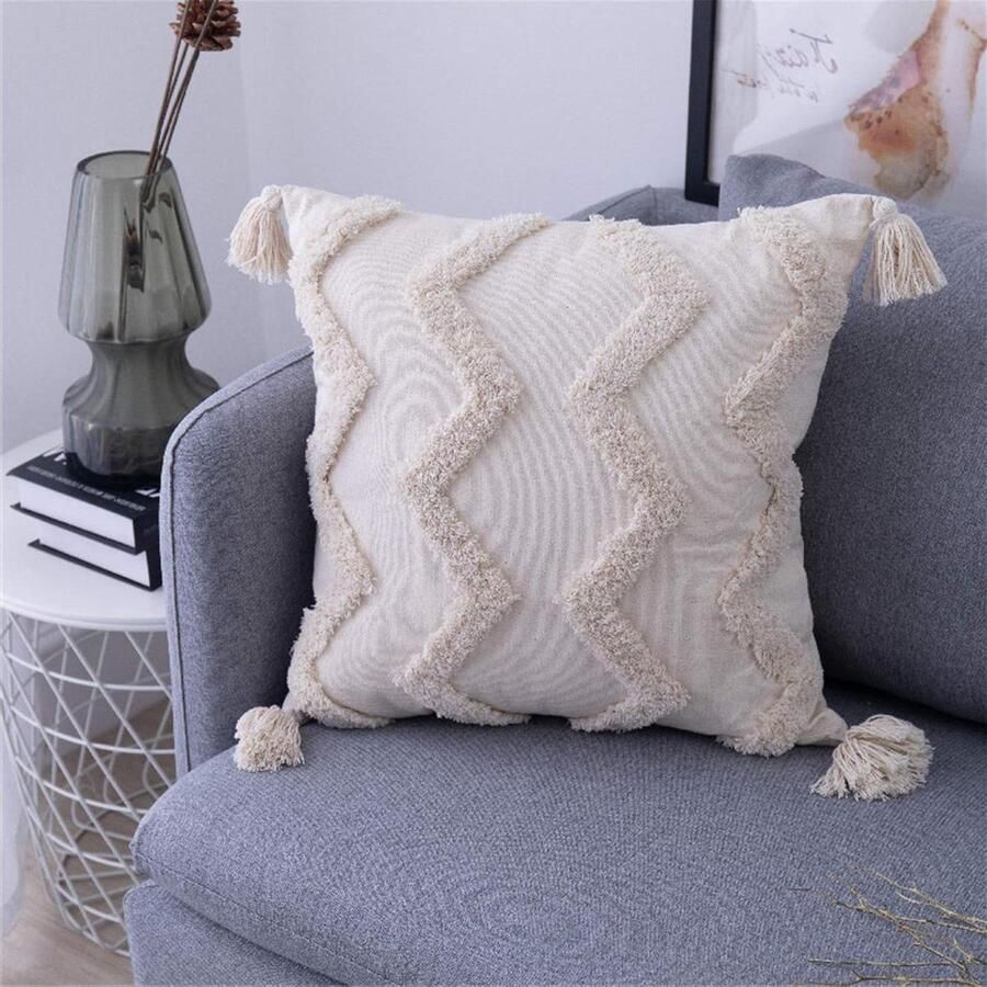 Allecto Plus Katoenen Boho kussensloop voor bank en slaapkamer Marokkaans design Decoratief sierkussen 45 x 45 cm