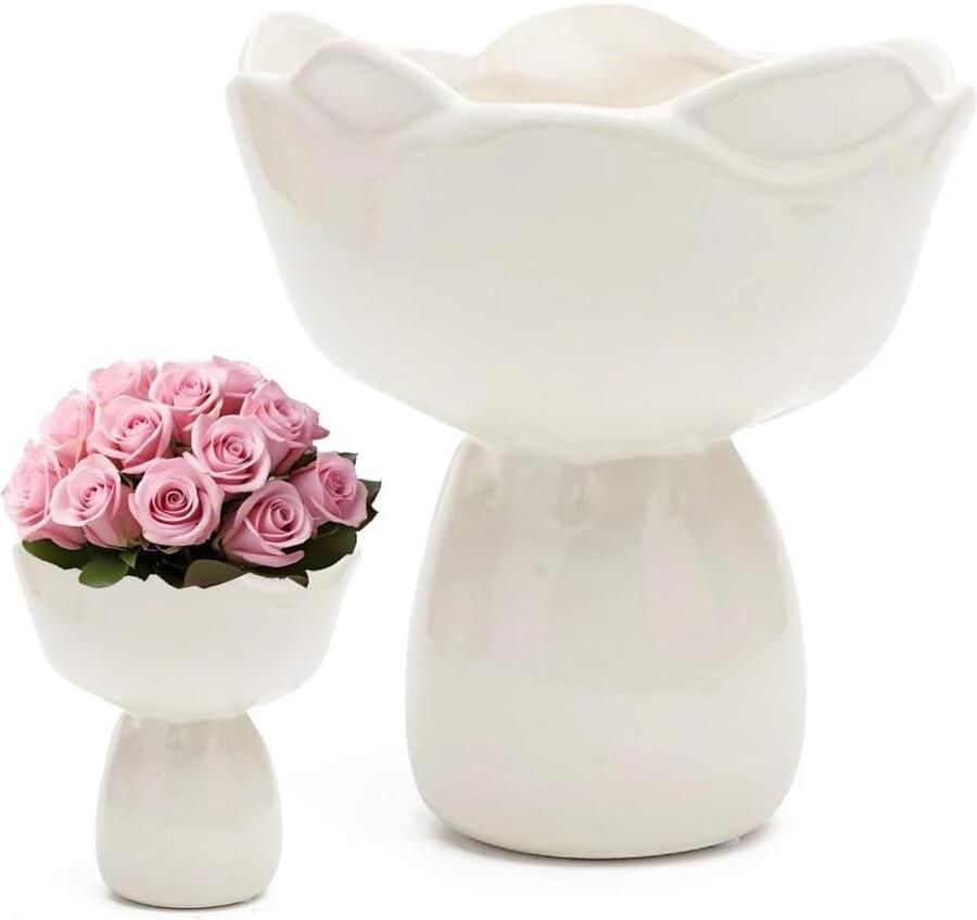 Allecto Plus Keramieken vaas voor bloemen en pampasgras Geschikt voor moderne woondecoratie Esthetische vaas voor thuis woonkamer eettafel boerderij en kantoor