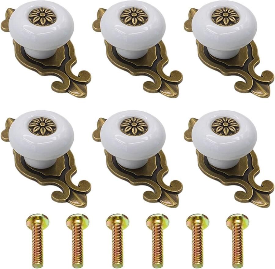 Allecto Plus Keramieken vintage ladegrepen 6 stuks Kastknoppen Keramiek Commode kastgrepen Meubelknoppen wit Kledingkast lade 6 stuks