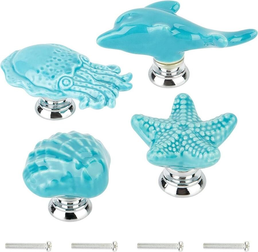 Allecto plus Keramische Kast Knoppen Marine Dieren Thema Ocean Cartoon Stijl Handgemaakt Blauw